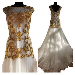 Wedding Evening Cocktail Beaded Embroidered Runway Train Gown Lace Baroque Dress